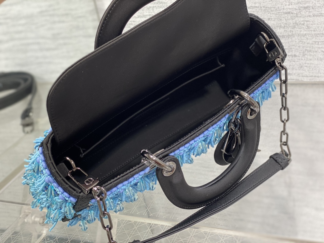 Bagsaaa D10r Lady D-Joy Black Satin And Turquoise Beaded Fringe - 25cm