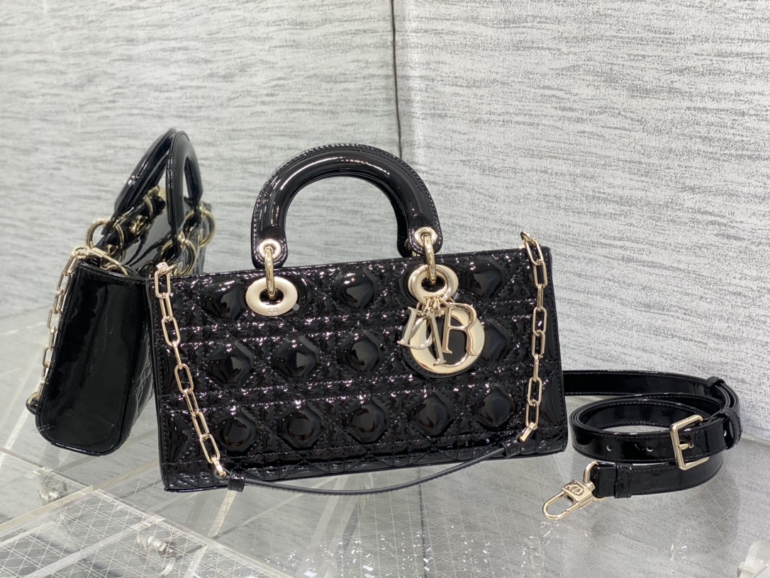 Bagsaaa D10r Lady D-Joy Medium Patent Black Leather Bag - 26*6*14cm