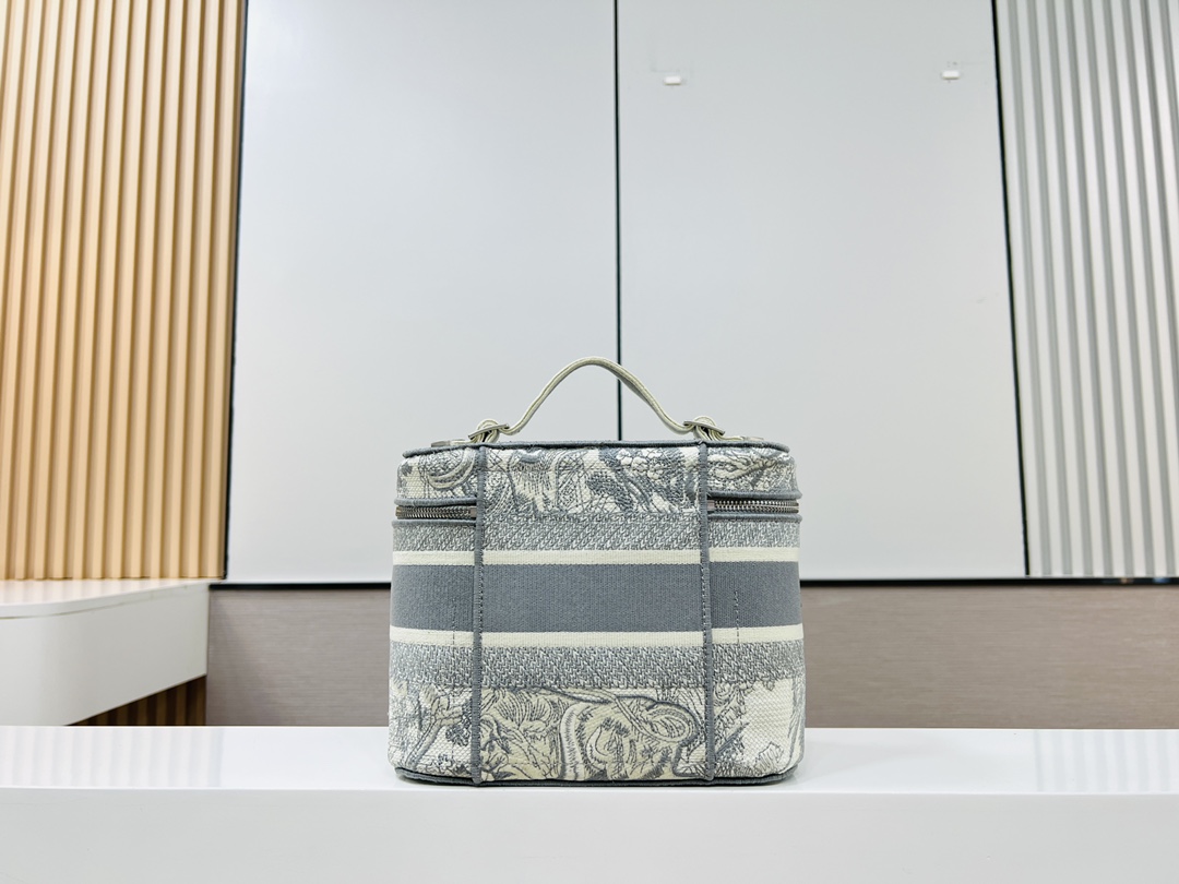 Bagsaaa D10r Vanity Ecru and Gray Toile de Jouy Embroider - 23.5×14×18.5cm
