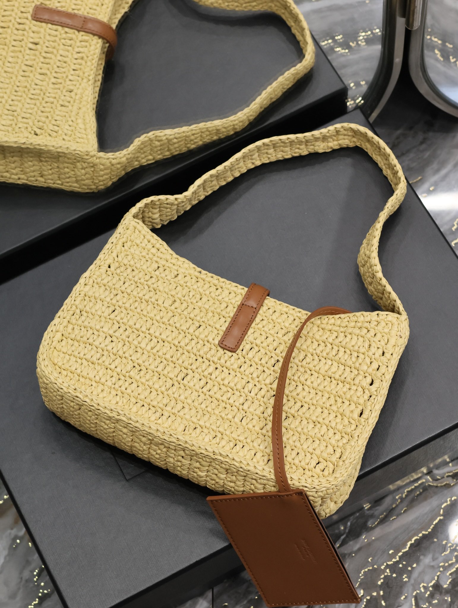 Bagsaaa Y51 Le 5 À 7 Mini In Raffia Natural Brick - 23×16×6.5cm
