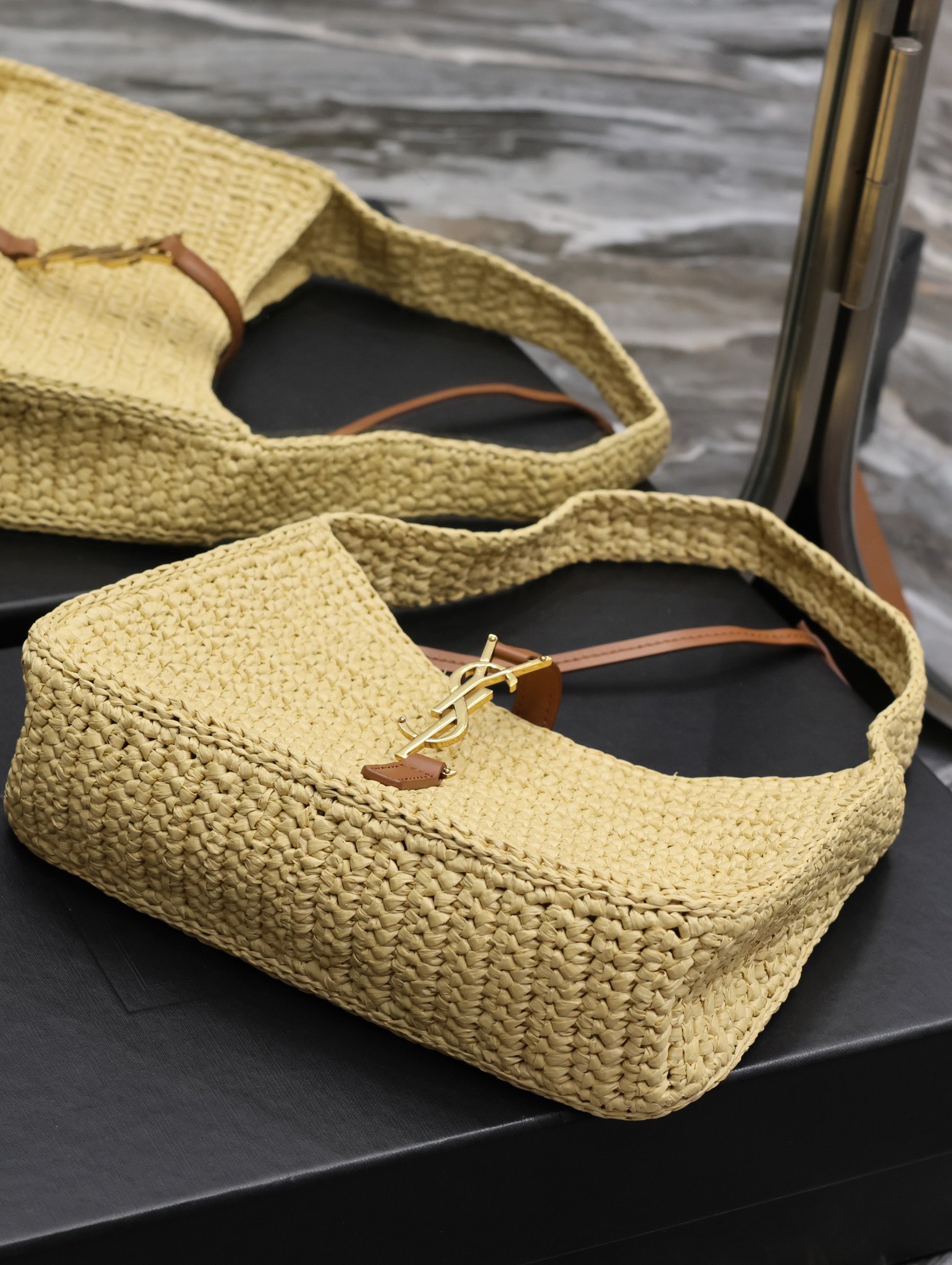 Bagsaaa Y51 Le 5 À 7 Mini In Raffia Natural Brick - 23×16×6.5cm