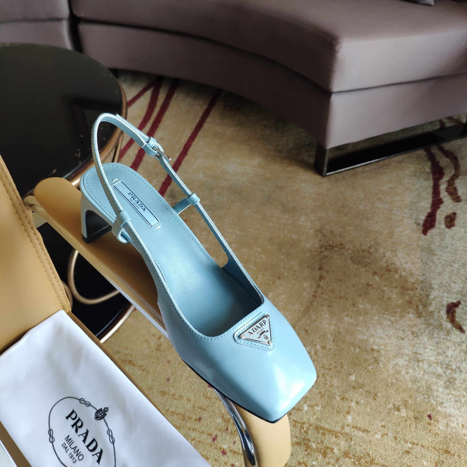 Bagsaaa Pra*a 55 Logo-embellished Leather Slingback Pumps In Blue