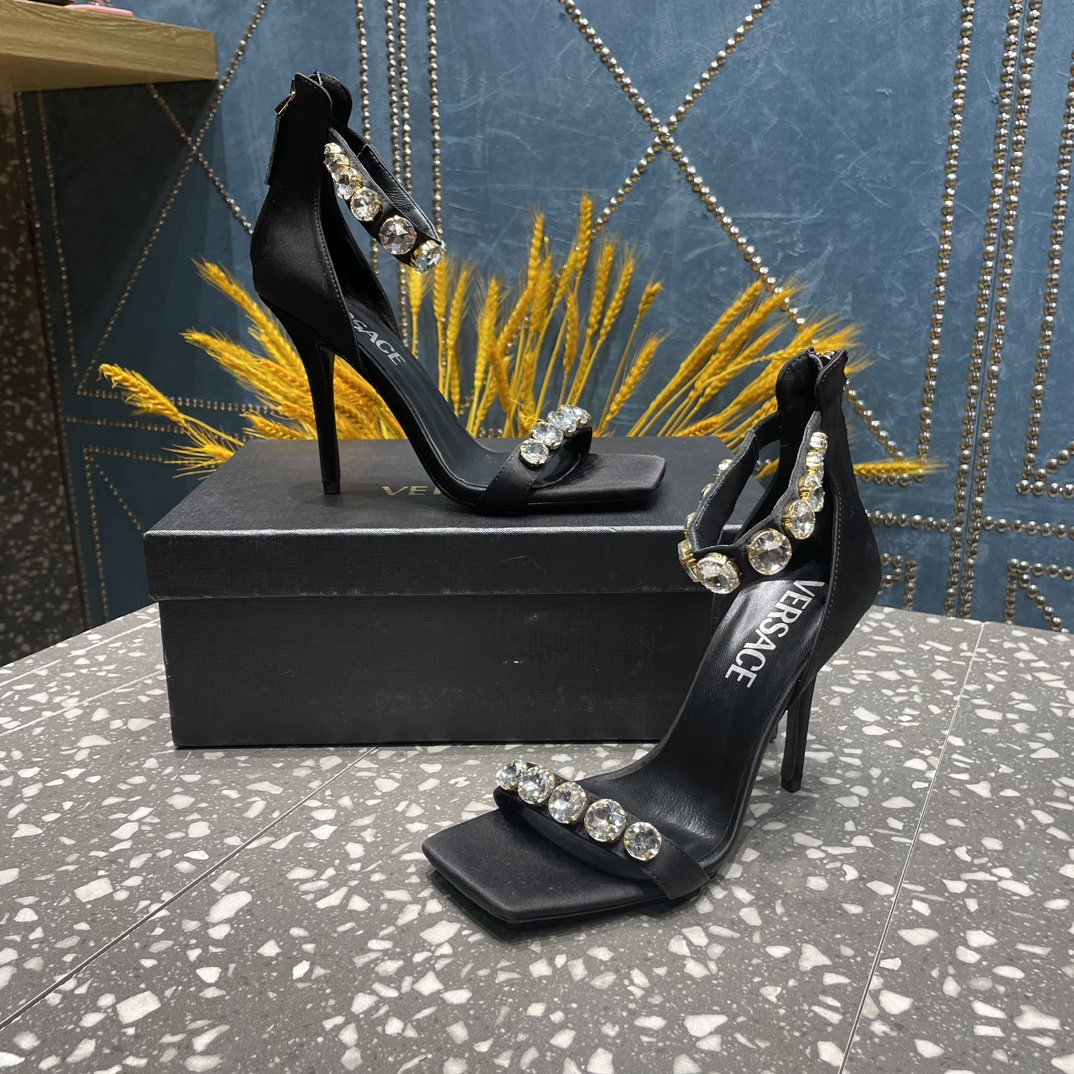 Bagsaaa Versace Crystal High Heel Sandals In Black