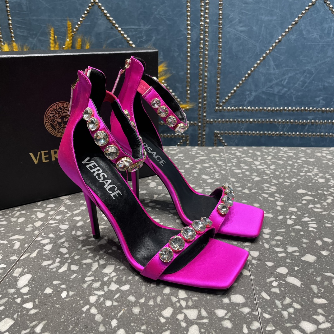 Bagsaaa Versace Crystal High Heel Sandals In Hot Pink