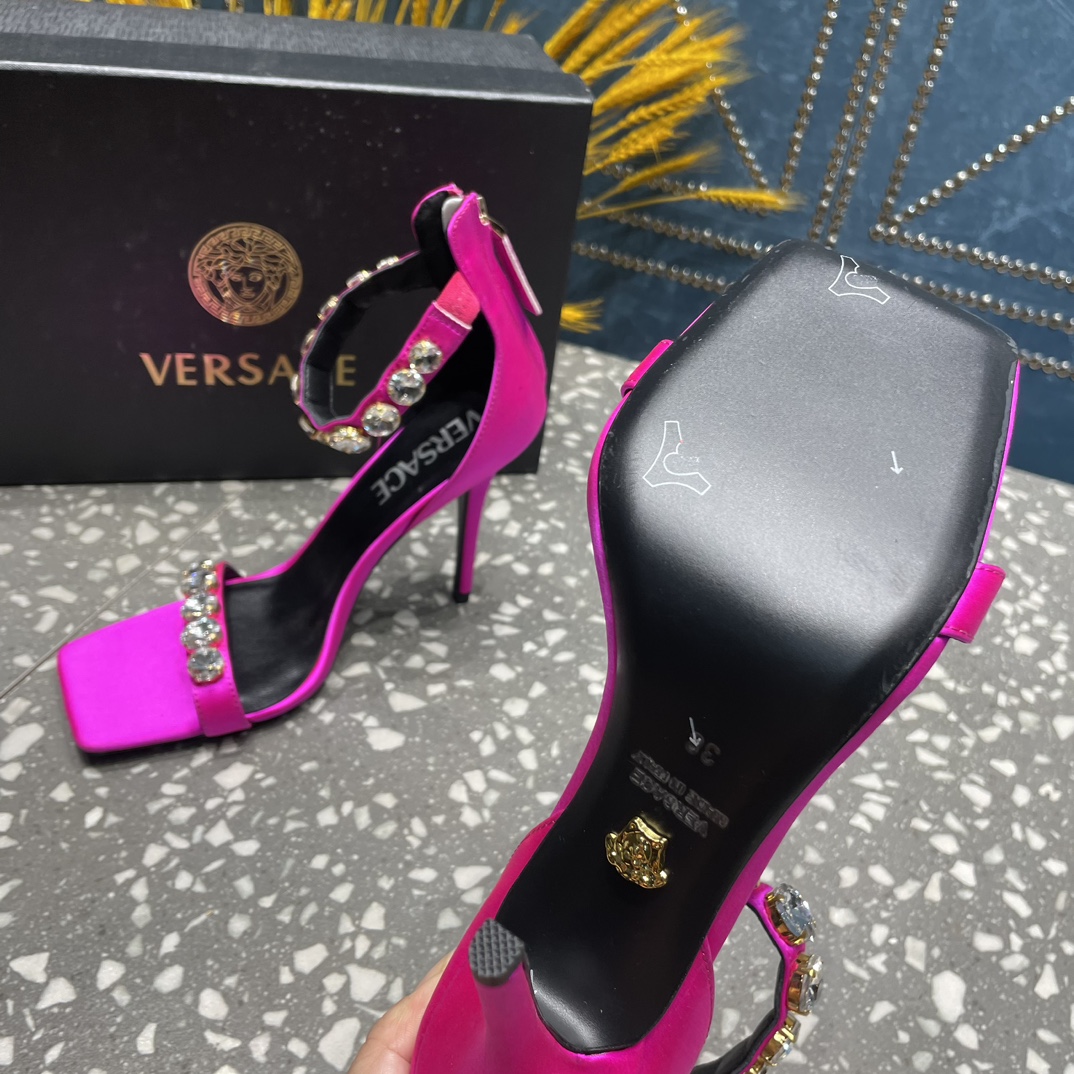 Bagsaaa Versace Crystal High Heel Sandals In Hot Pink