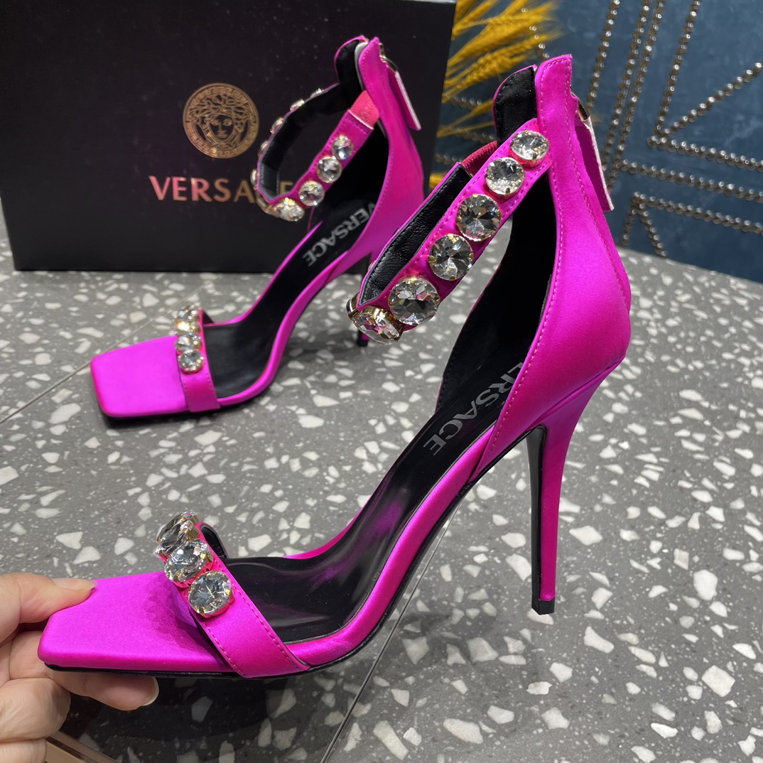 Bagsaaa Versace Crystal High Heel Sandals In Hot Pink