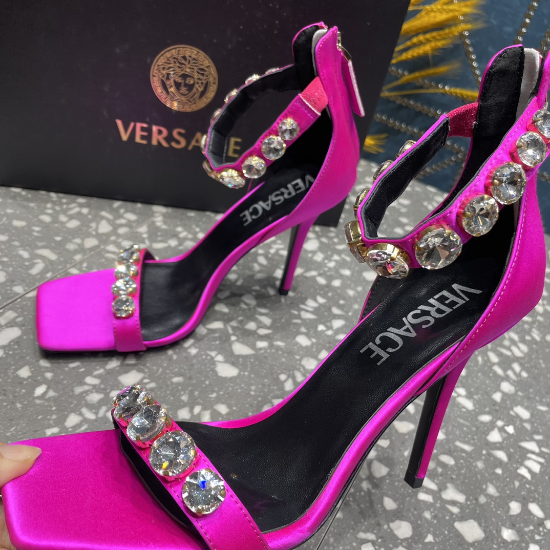 Bagsaaa Versace Crystal High Heel Sandals In Hot Pink