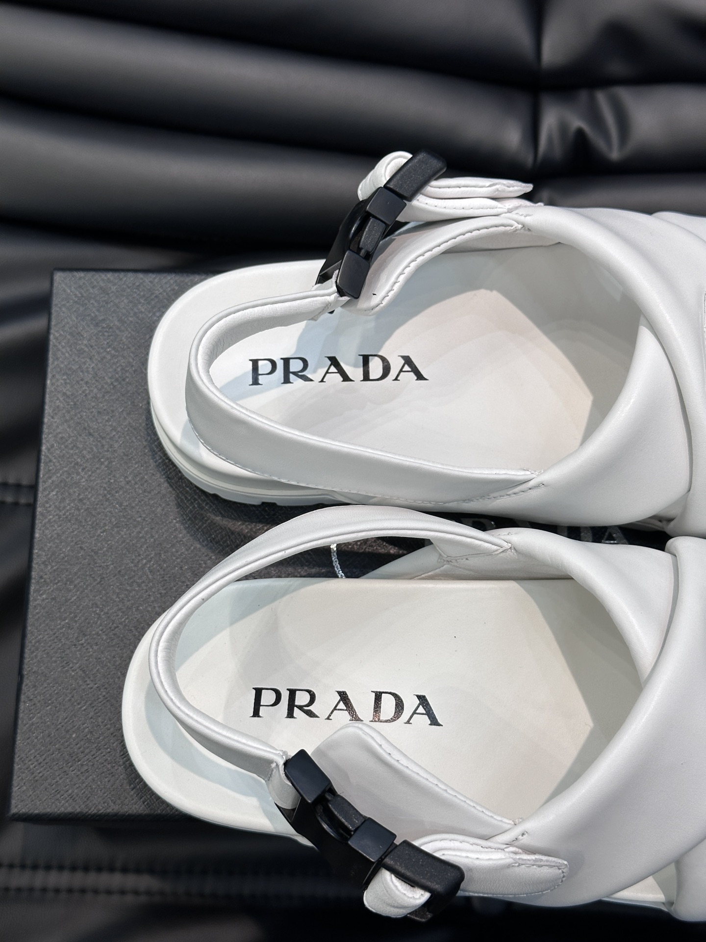 Bagsaaa Pra*a padded leather platform white sandals