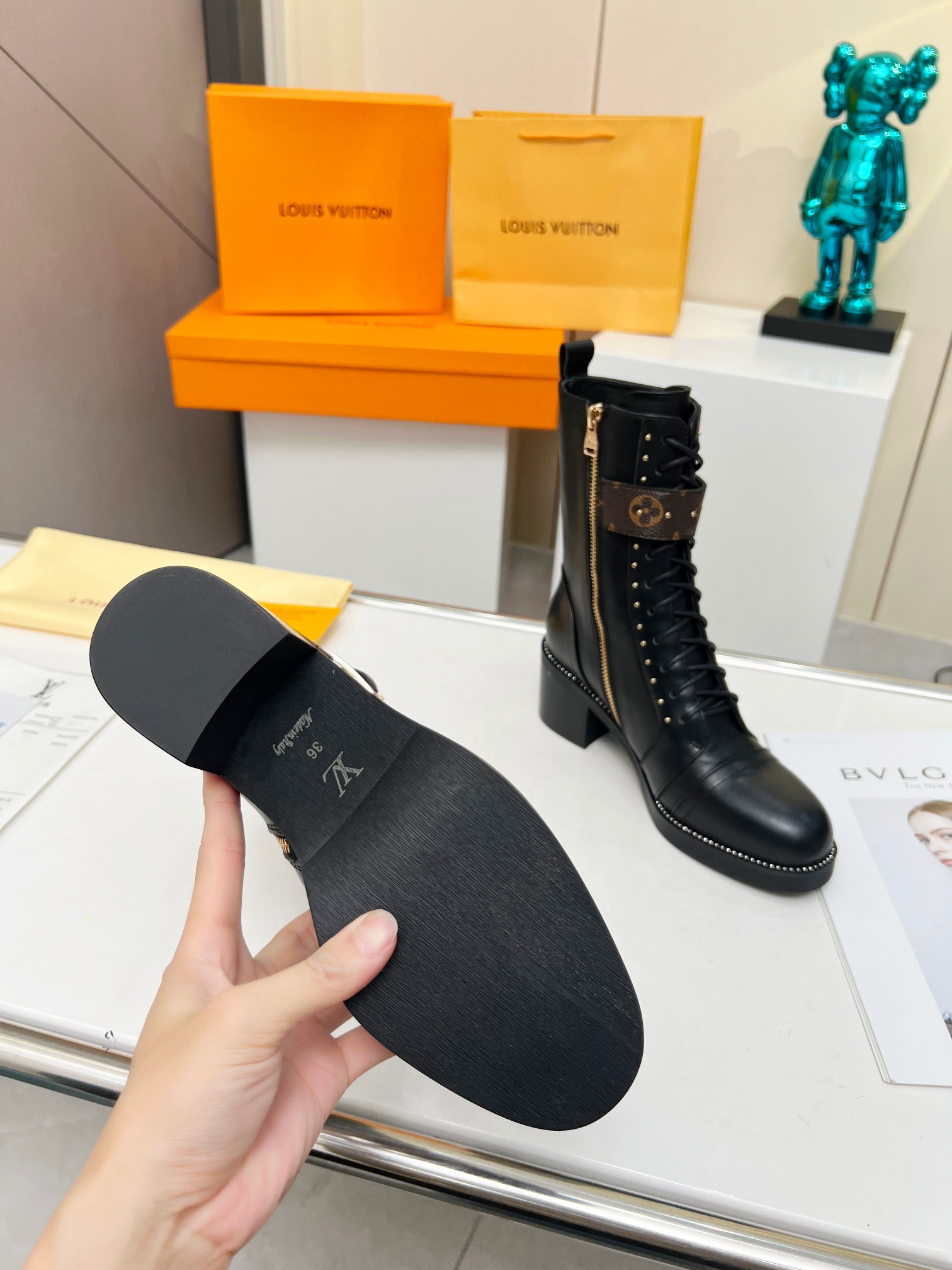 Bagsaaa L0vis Vvtt0n Wonderland Black Ranger Long Boots