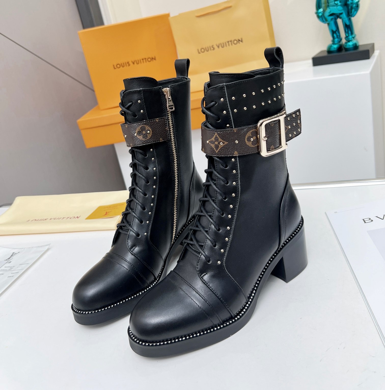 Bagsaaa L0vis Vvtt0n Wonderland Black Ranger Long Boots
