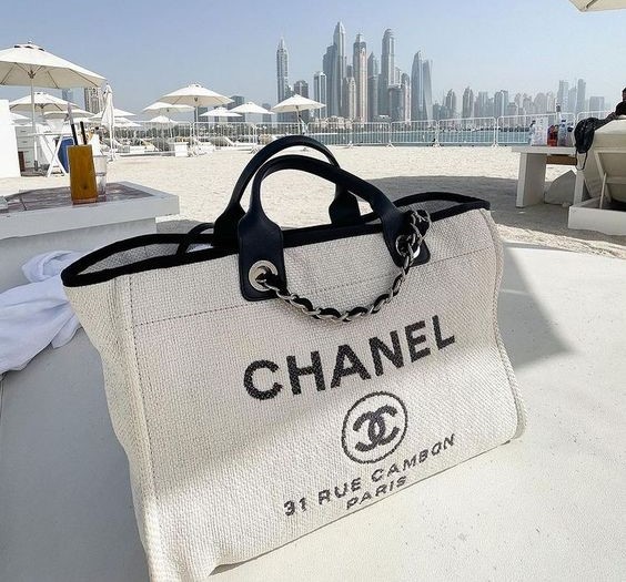 Ch**el Canvas Large Deauville Tote Bag Beige A66942