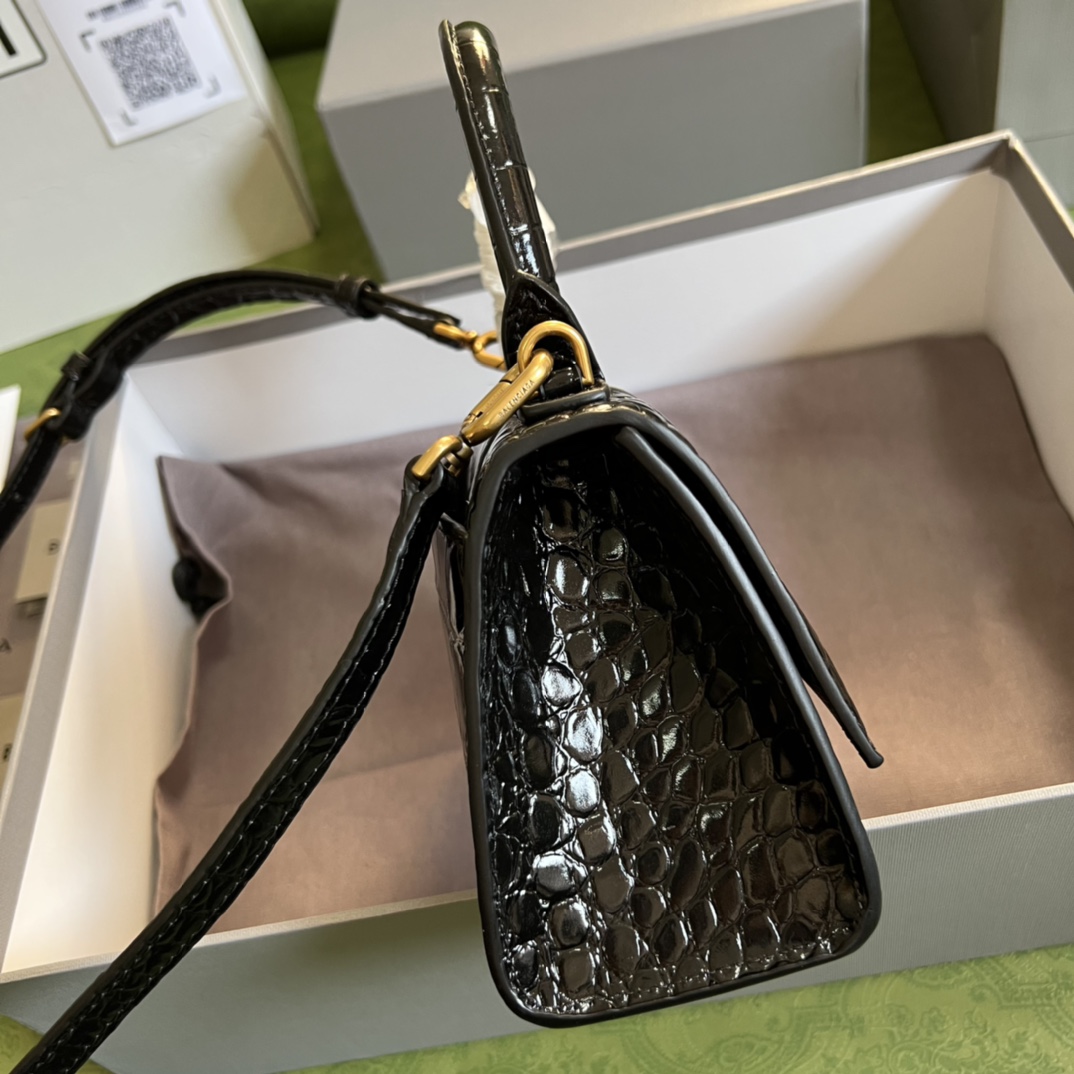 Bagsaaa Ba1en*iaga Hourglass XS Crocodile Embossed Gold Hardware - 19*13*8cm