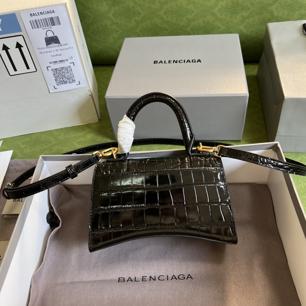 Bagsaaa Ba1en*iaga Hourglass XS Crocodile Embossed Gold Hardware - 19*13*8cm