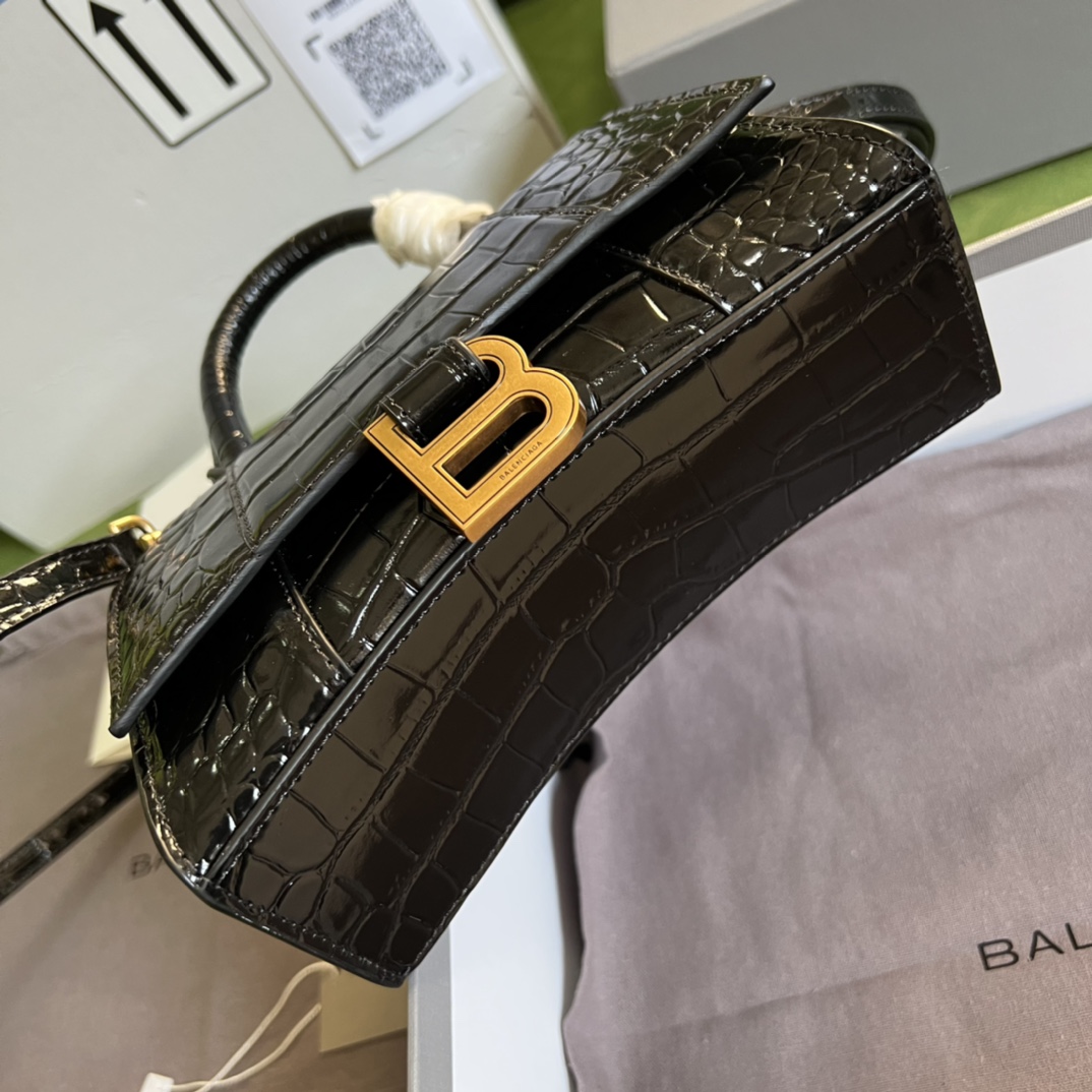 Bagsaaa Ba1en*iaga Hourglass XS Crocodile Embossed Gold Hardware - 19*13*8cm