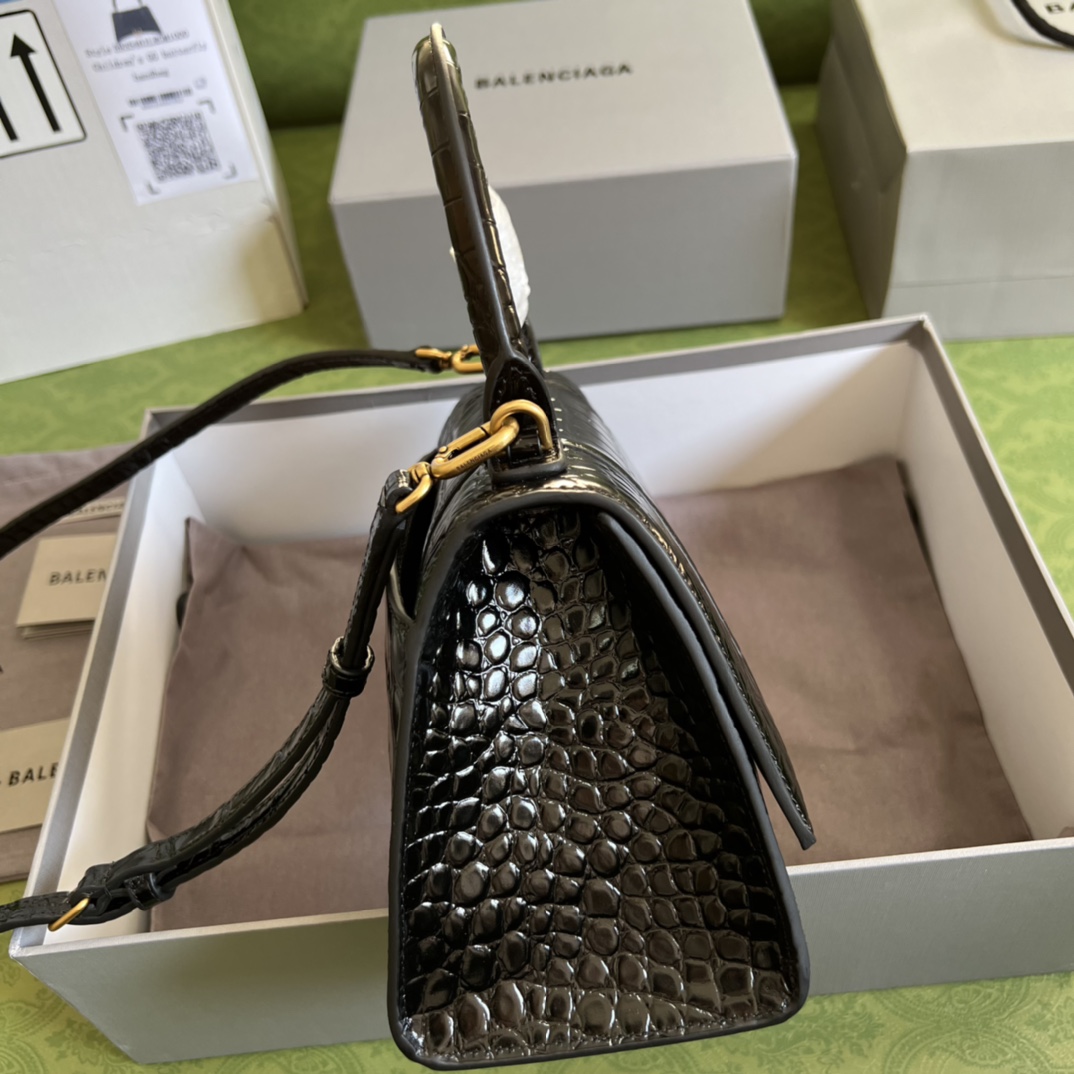 Bagsaaa Ba1en*iaga Hourglass Small Crocodile Embossed Gold Hardware - 22.5*14.5*10cm