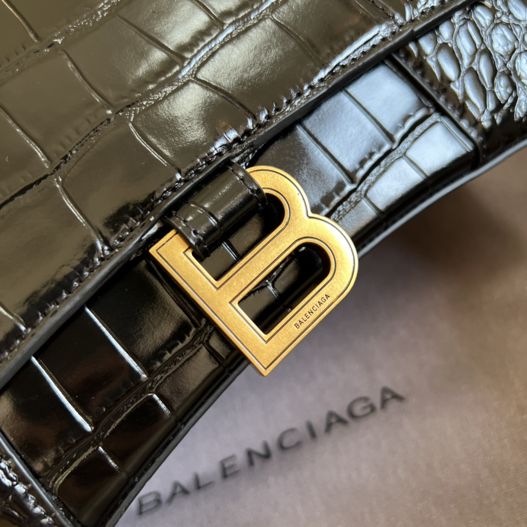 Bagsaaa Ba1en*iaga Hourglass Small Crocodile Embossed Gold Hardware - 22.5*14.5*10cm