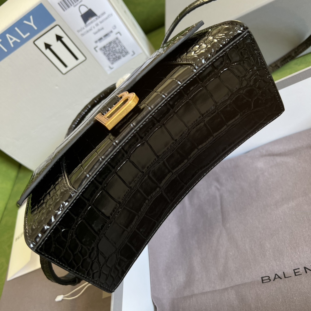 Bagsaaa Ba1en*iaga Hourglass Small Crocodile Embossed Gold Hardware - 22.5*14.5*10cm