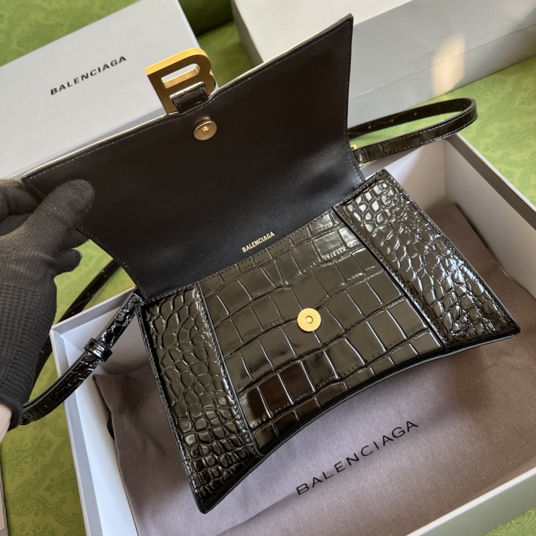 Bagsaaa Ba1en*iaga Hourglass Small Crocodile Embossed Gold Hardware - 22.5*14.5*10cm