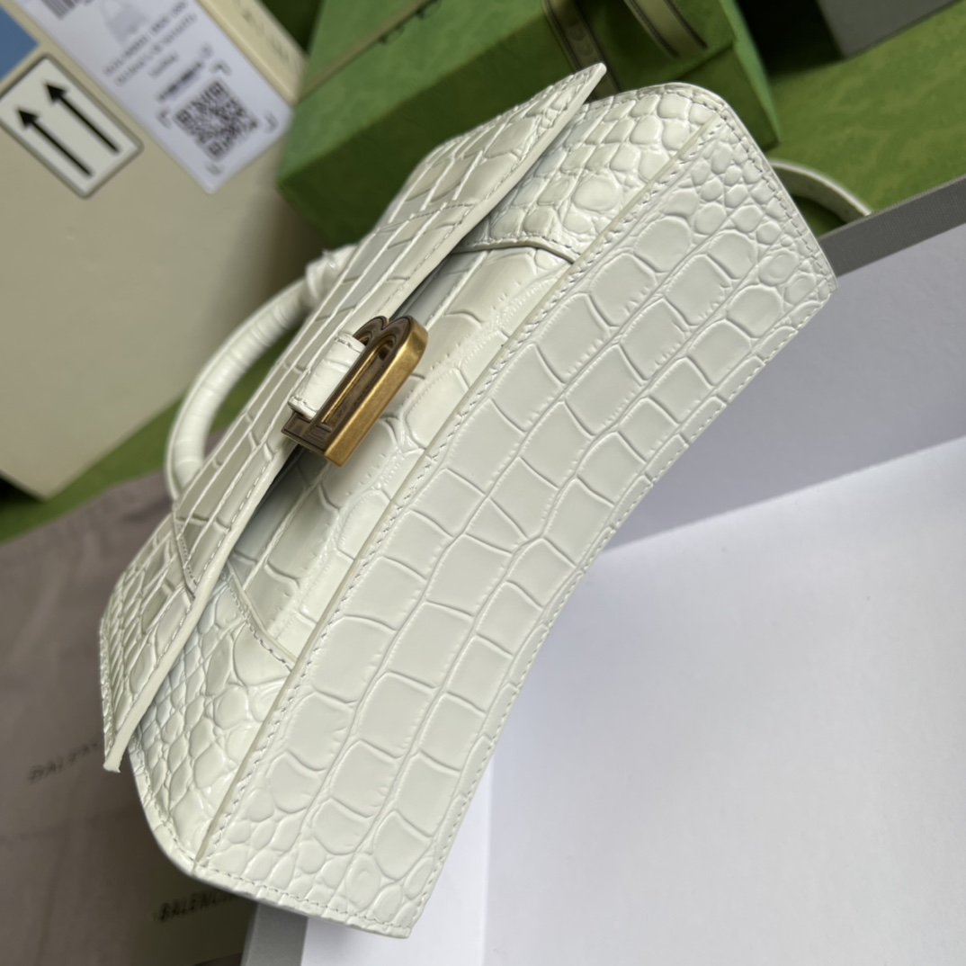 Bagsaaa Ba1en*iaga Hourglass XS Crocodile Embossed White Gold Hardware - 19*13*8cm
