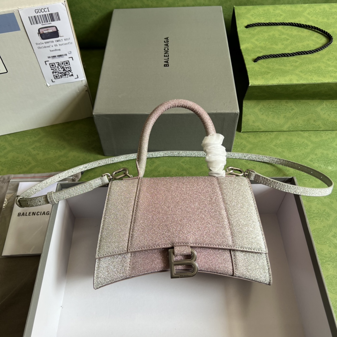Bagsaaa Ba1en*iaga Hourglass Small Silver and Gradient Pink - 22.5*14.5*10cm