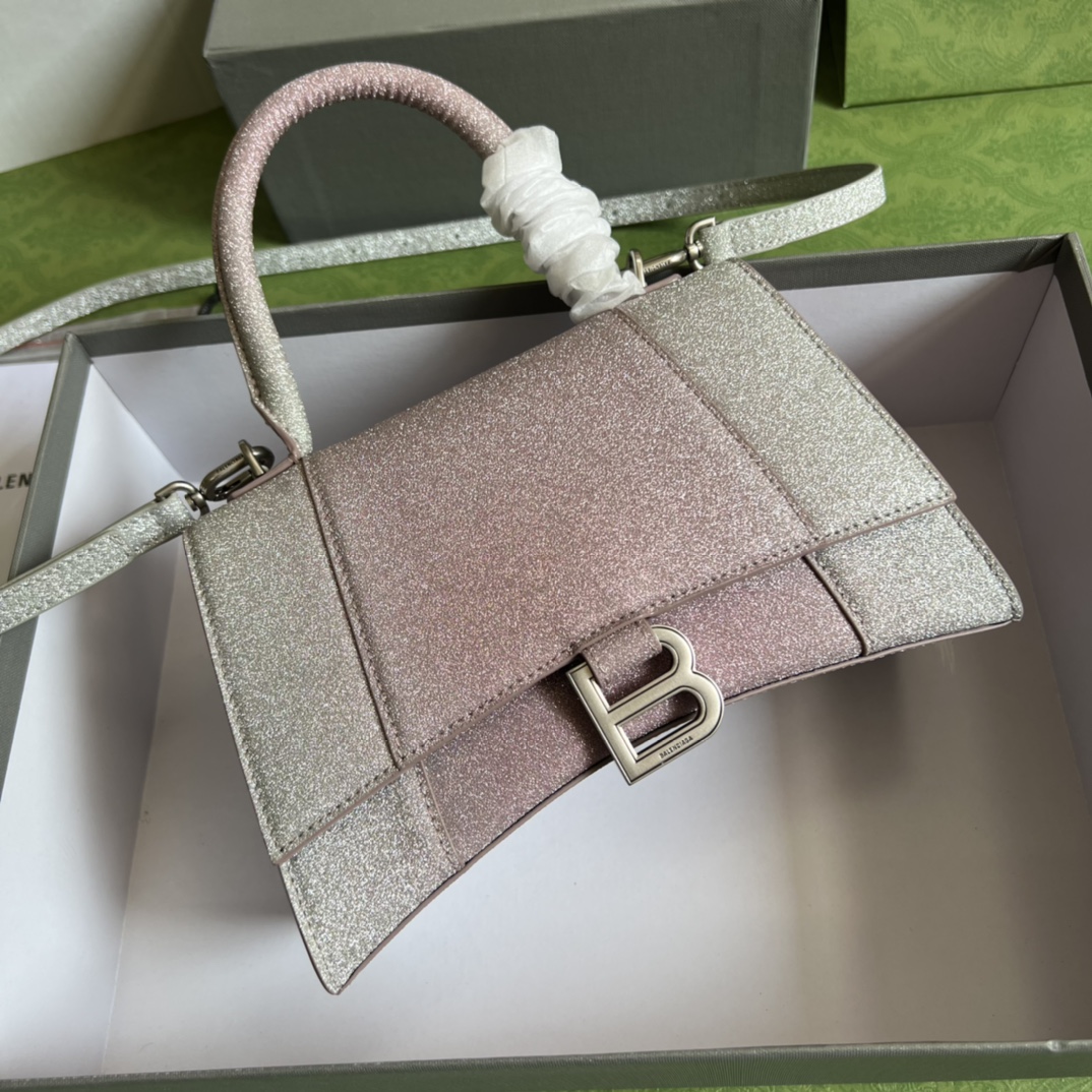 Bagsaaa Ba1en*iaga Hourglass Small Silver and Gradient Pink - 22.5*14.5*10cm