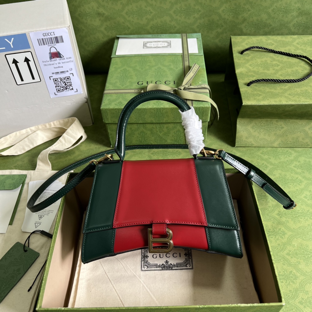 Bagsaaa Ba1en*iaga Hourglass Small Green and Red - 22.5*14.5*10cm