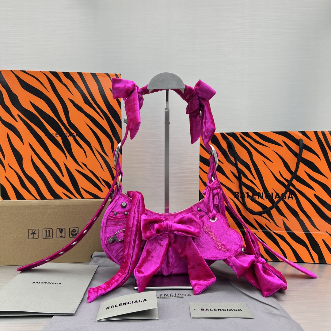 Bagsaaa Ba1en*iaga Le Cagole Velvet Pink Bag - 26X16X9.9cm