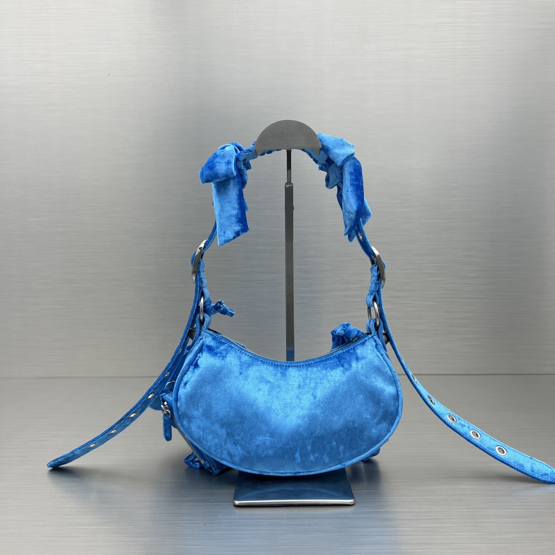 Bagsaaa Ba1en*iaga Le Cagole Velvet Blue Bag - 26X16X9.9cm