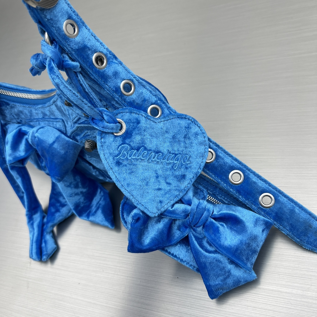 Bagsaaa Ba1en*iaga Le Cagole Velvet Blue Bag - 26X16X9.9cm