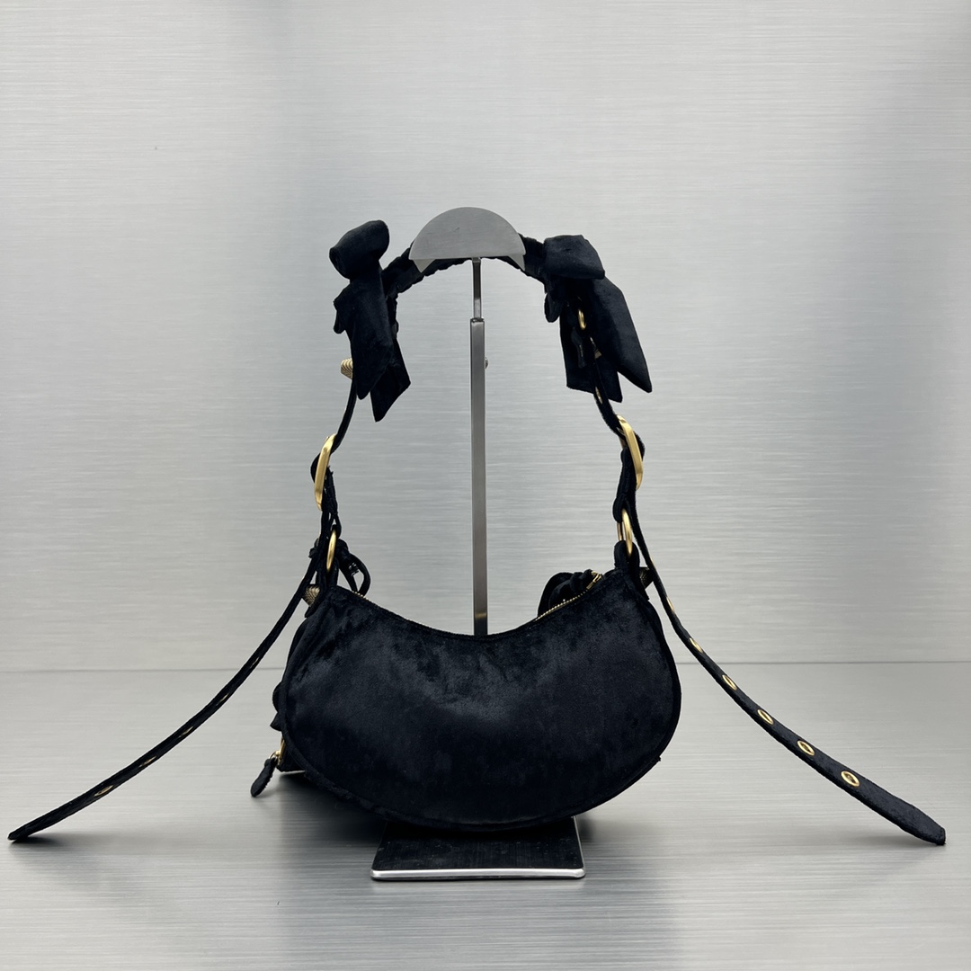 Bagsaaa Ba1en*iaga Le Cagole Velvet Black Bag - 26X16X9.9cm