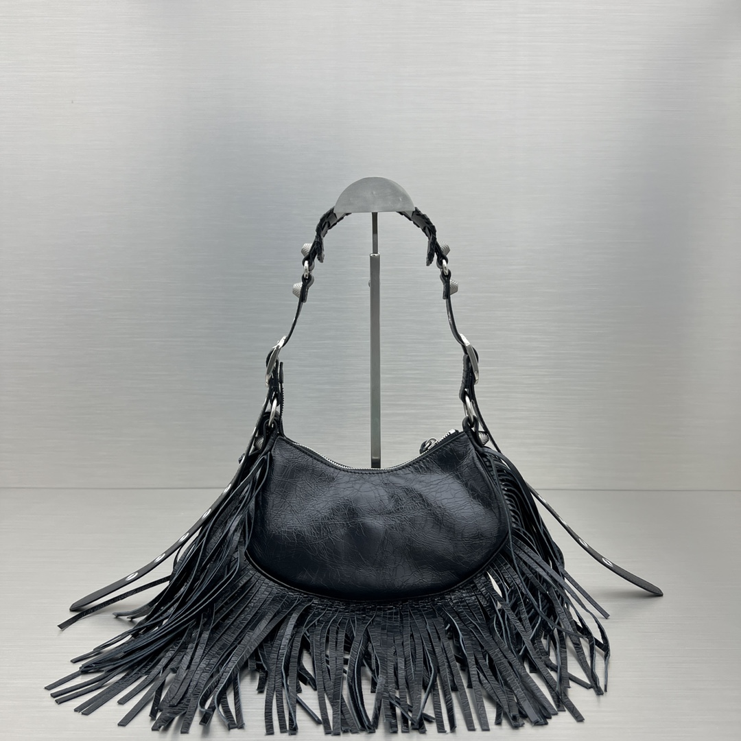Bagsaaa Ba1en*iaga Fringle Le Cagole Black Bag - 26X16X9.9cm