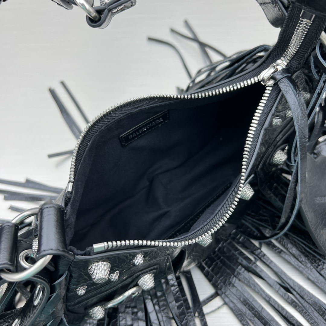 Bagsaaa Ba1en*iaga Fringle Le Cagole Black Bag - 26X16X9.9cm