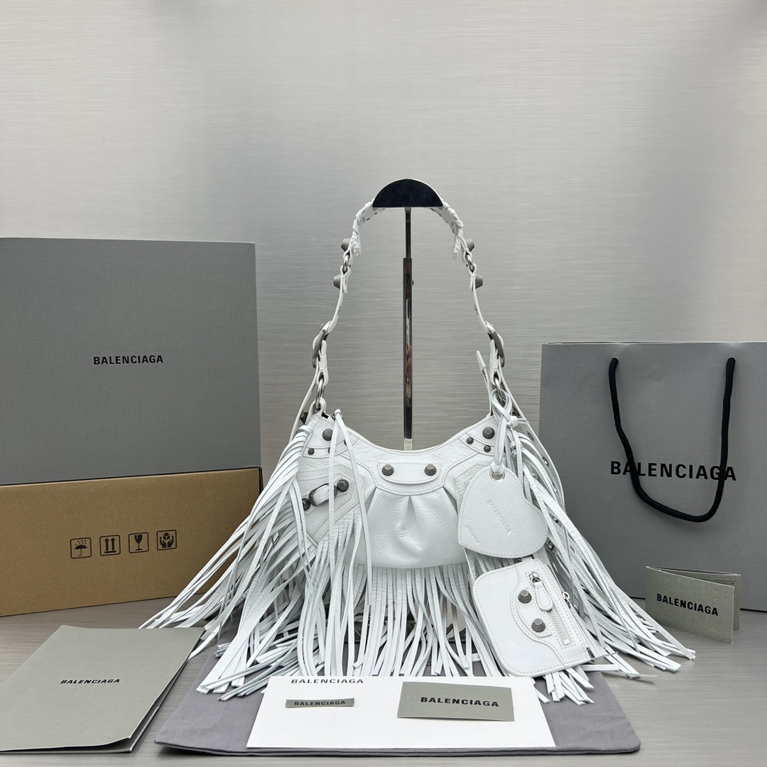 Bagsaaa Ba1en*iaga Fringle Le Cagole White Bag - 26X16X9.9cm