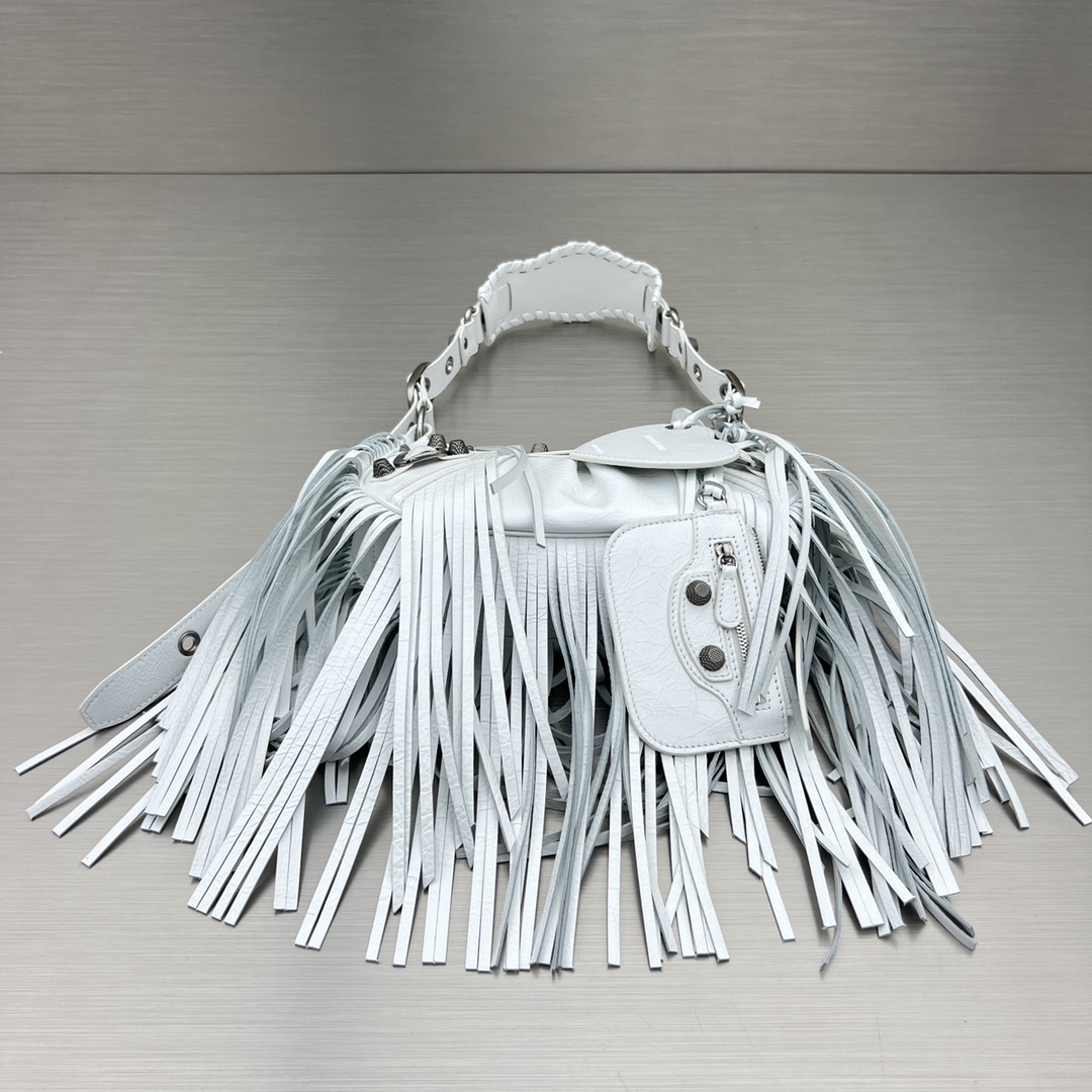 Bagsaaa Ba1en*iaga Fringle Le Cagole White Bag - 26X16X9.9cm
