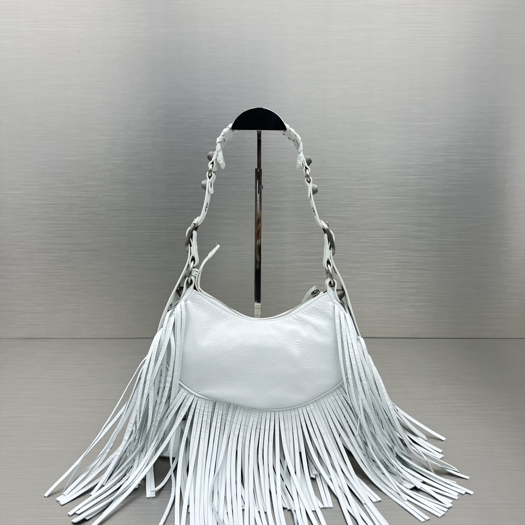 Bagsaaa Ba1en*iaga Fringle Le Cagole White Bag - 26X16X9.9cm