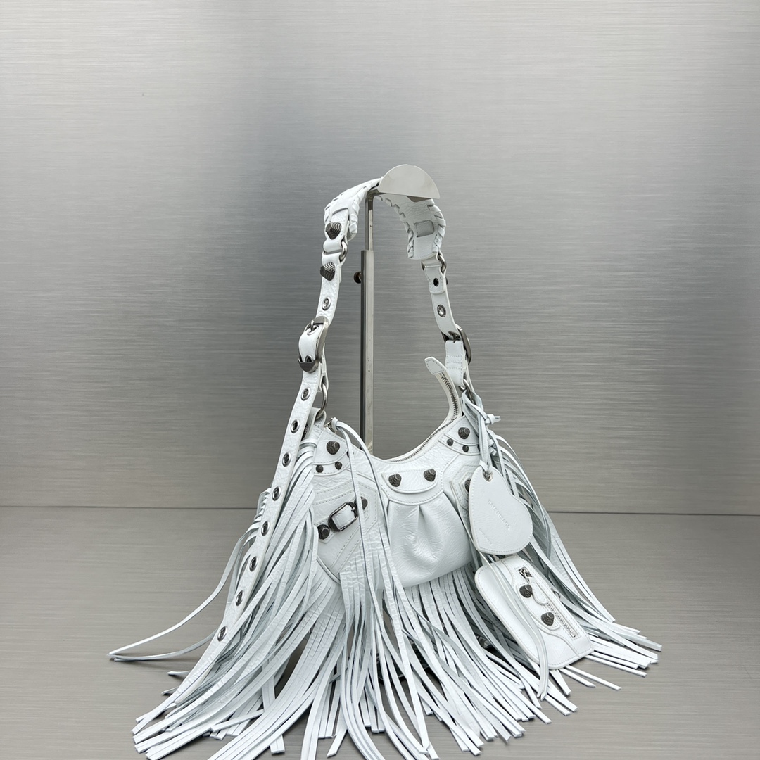 Bagsaaa Ba1en*iaga Fringle Le Cagole White Bag - 26X16X9.9cm