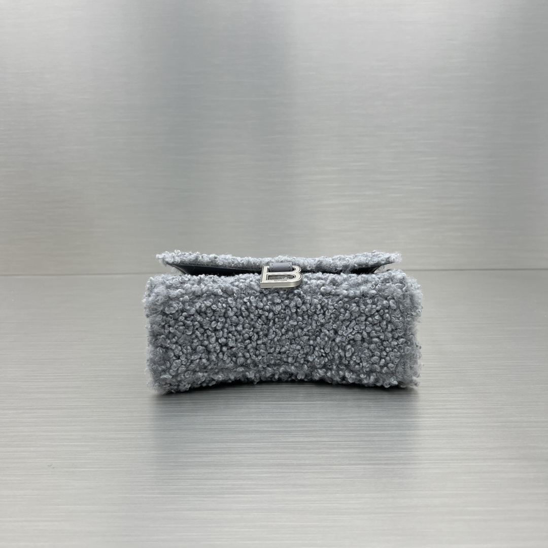 Bagsaaa Ba1en*iaga XS Hourglass Furry Grey Bag - 11.5x14x4.5cm