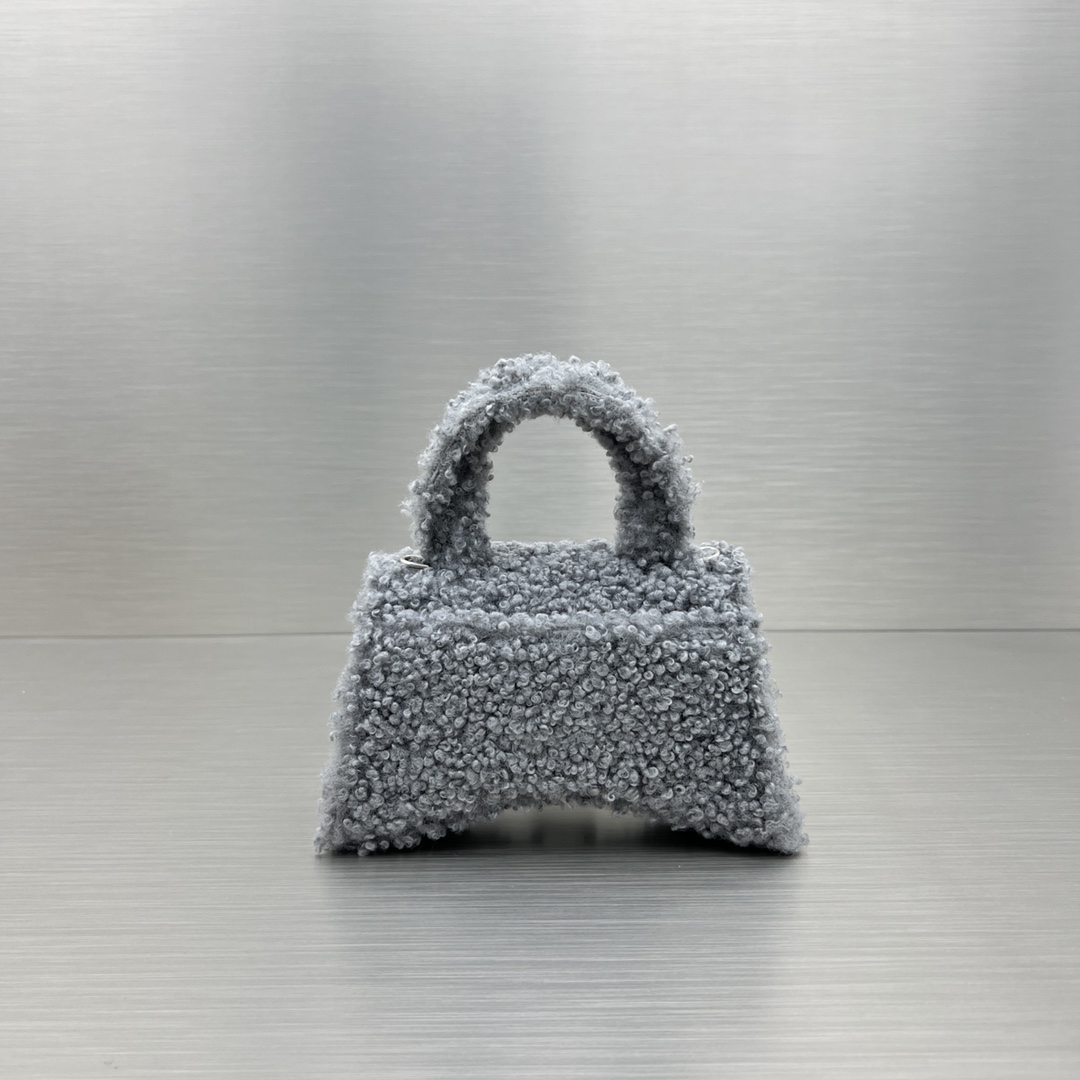 Bagsaaa Ba1en*iaga XS Hourglass Furry Grey Bag - 11.5x14x4.5cm
