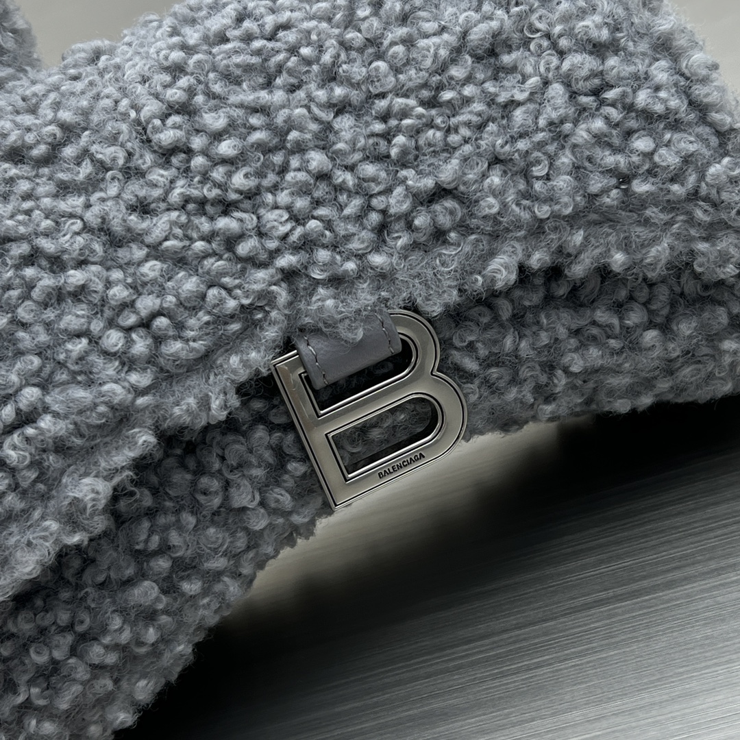 Bagsaaa Ba1en*iaga XS Hourglass Furry Grey Bag - 11.5x14x4.5cm