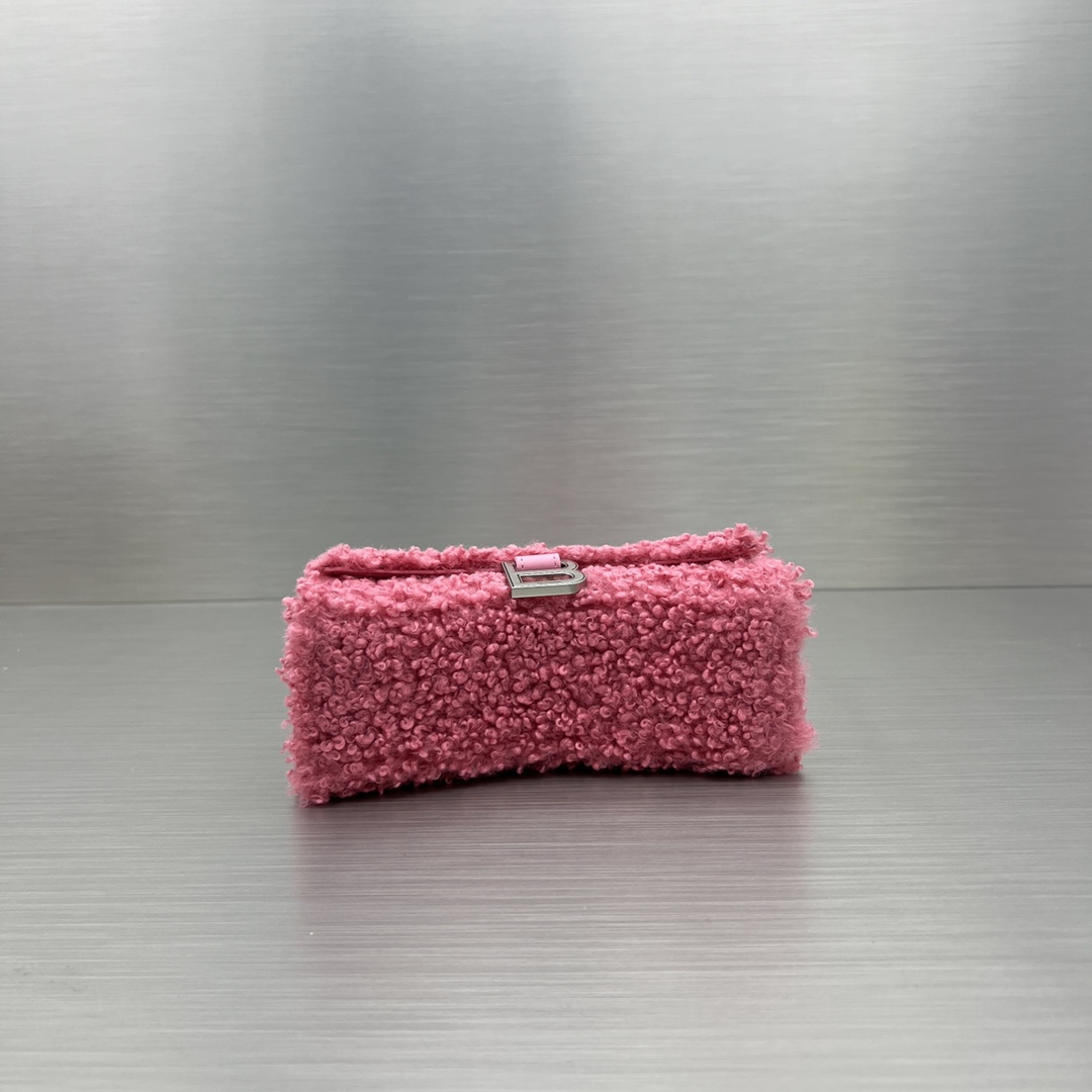 Bagsaaa Ba1en*iaga XS Hourglass Furry Pink Bag - 11.5x14x4.5cm