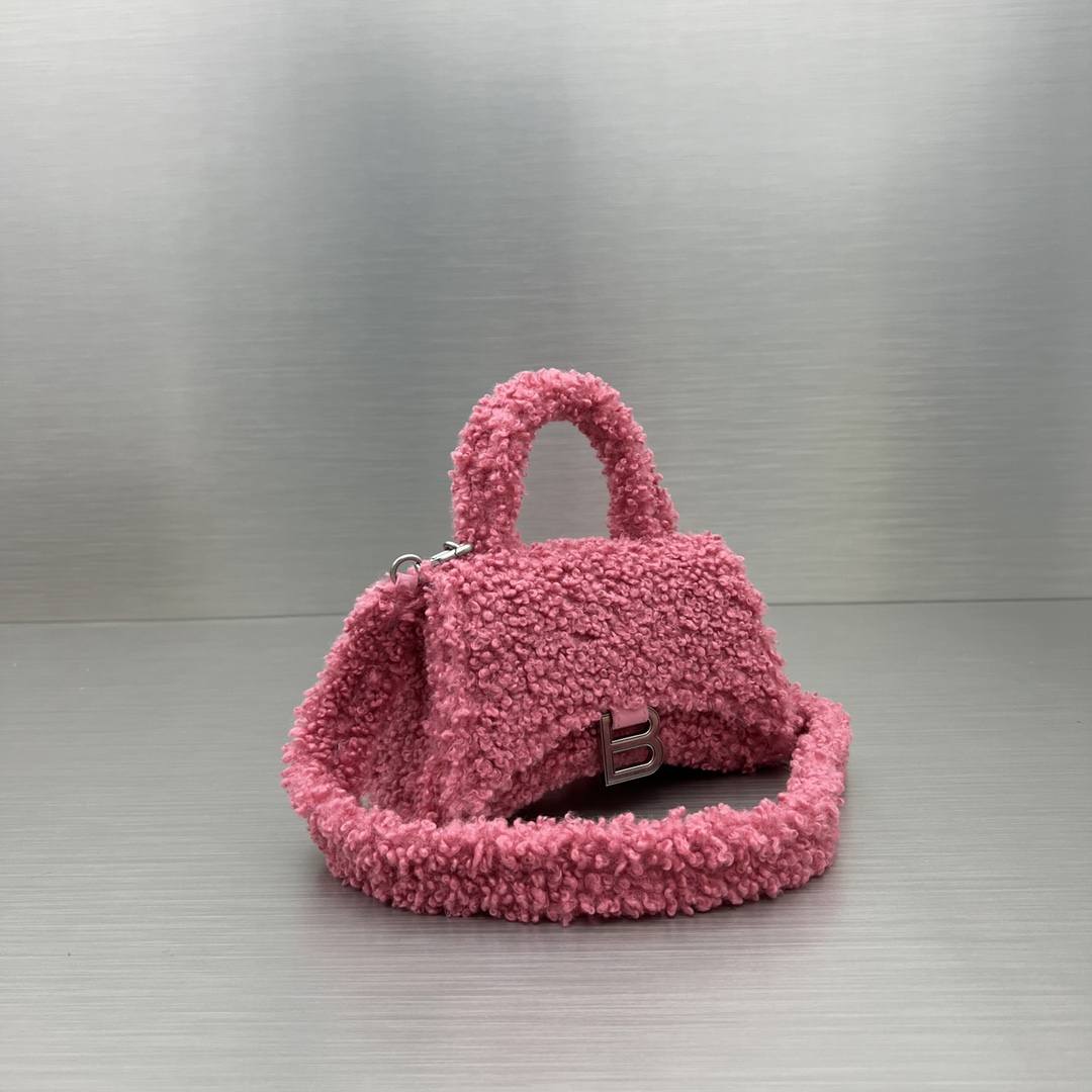 Bagsaaa Ba1en*iaga XS Hourglass Furry Pink Bag - 11.5x14x4.5cm