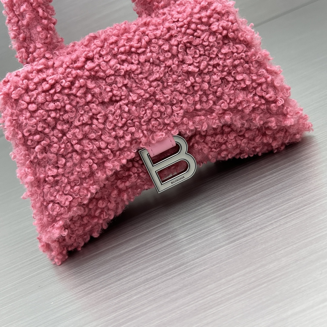 Bagsaaa Ba1en*iaga XS Hourglass Furry Pink Bag - 11.5x14x4.5cm