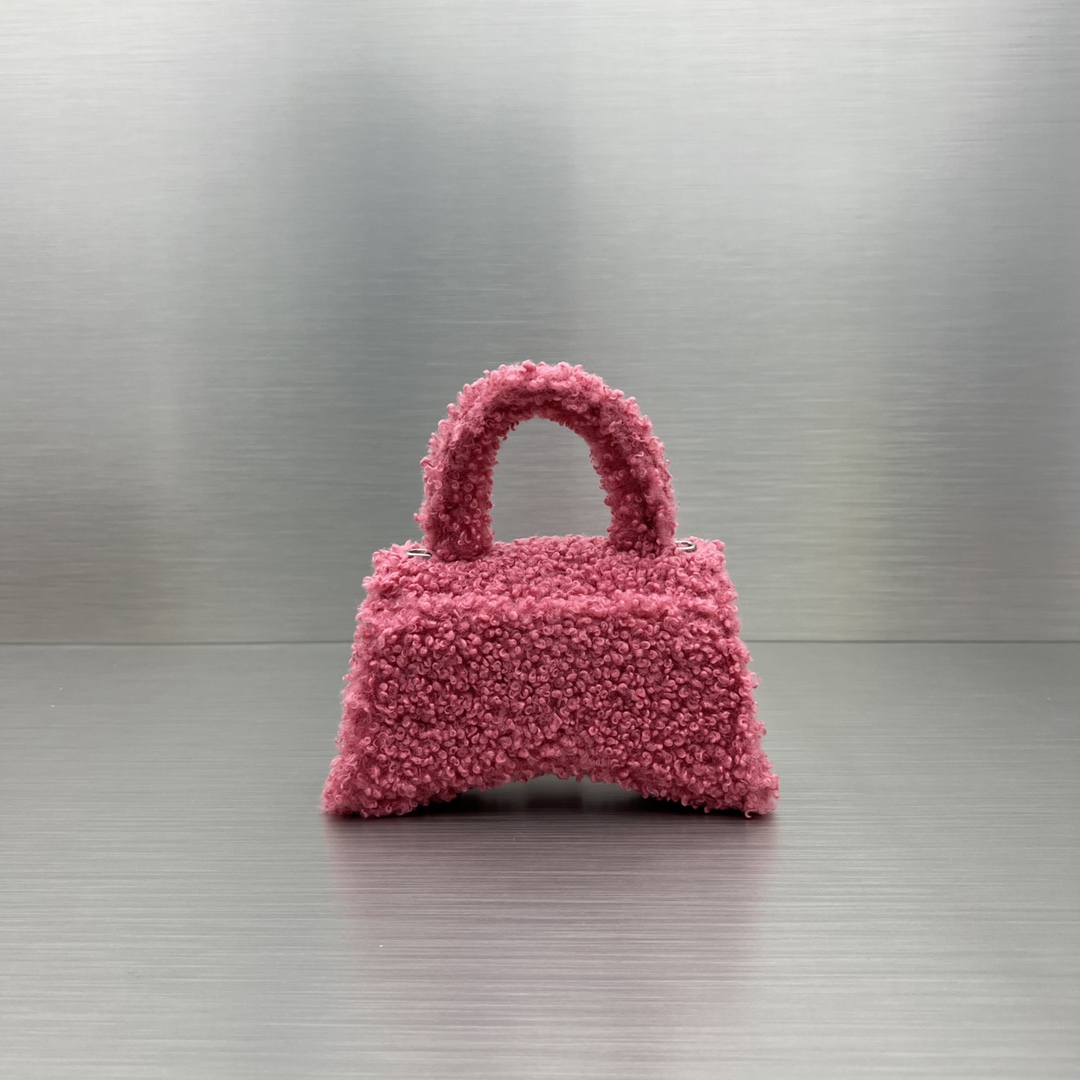 Bagsaaa Ba1en*iaga XS Hourglass Furry Pink Bag - 11.5x14x4.5cm