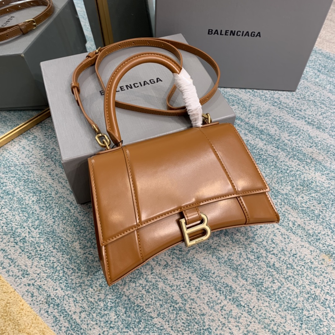 Bagsaaa Ba1en*iaga Hourglass Small Brown Gold Silver - 22.5*14.5*10cm