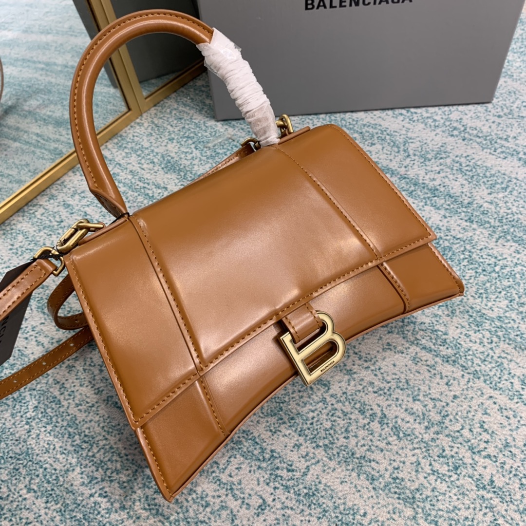 Bagsaaa Ba1en*iaga Hourglass Small Brown Gold Silver - 22.5*14.5*10cm