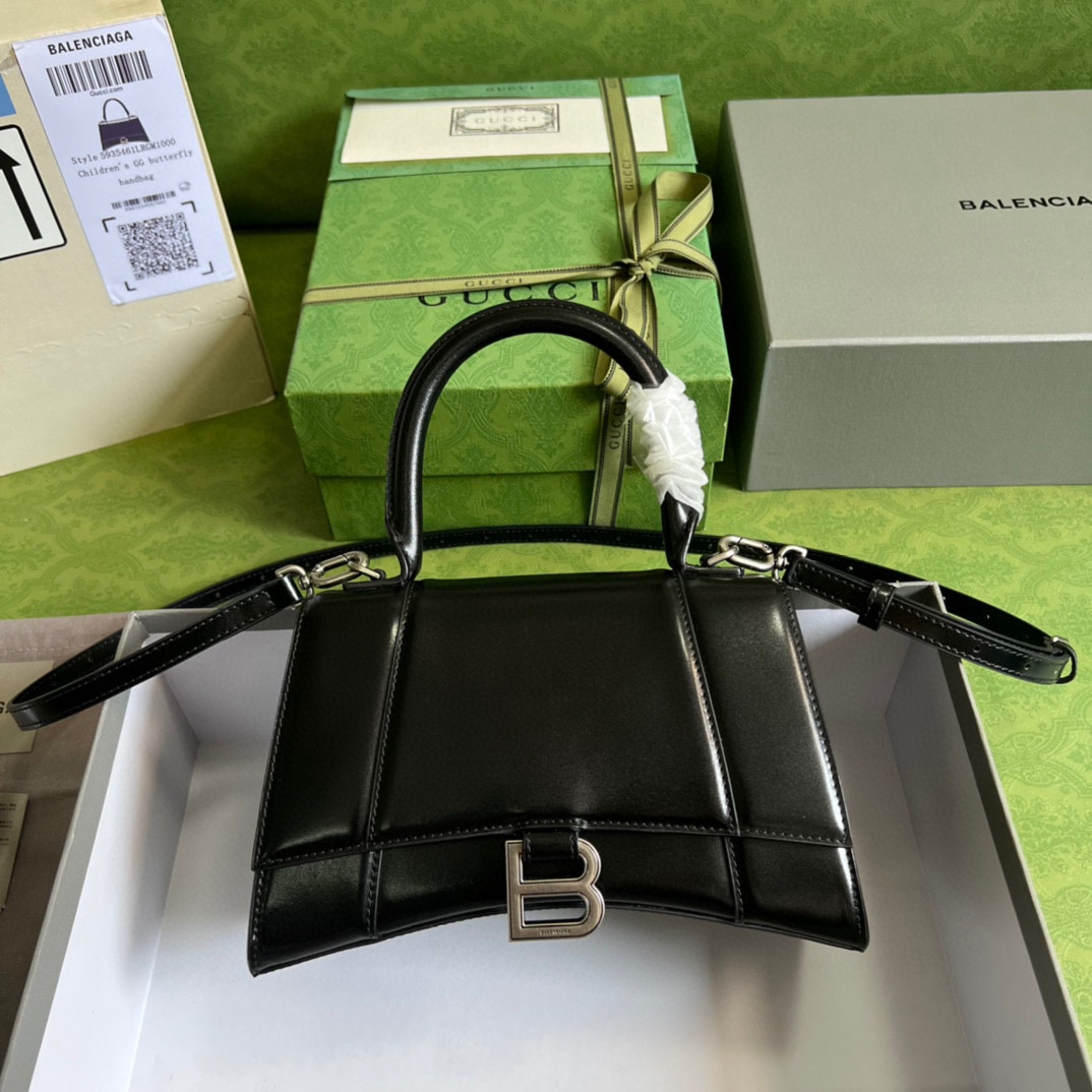 Bagsaaa Ba1en*iaga Hourglass Small Black Silver Hardware - 22.5*14.5*10cm