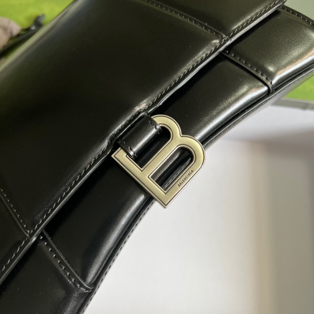 Bagsaaa Ba1en*iaga Hourglass Small Black Silver Hardware - 22.5*14.5*10cm
