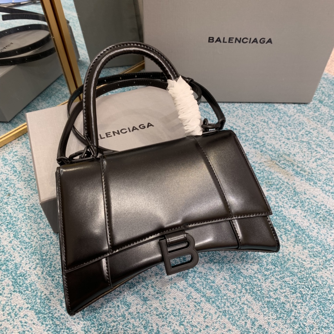 Bagsaaa Ba1en*iaga Hourglass Small All Black - 22.5*14.5*10cm