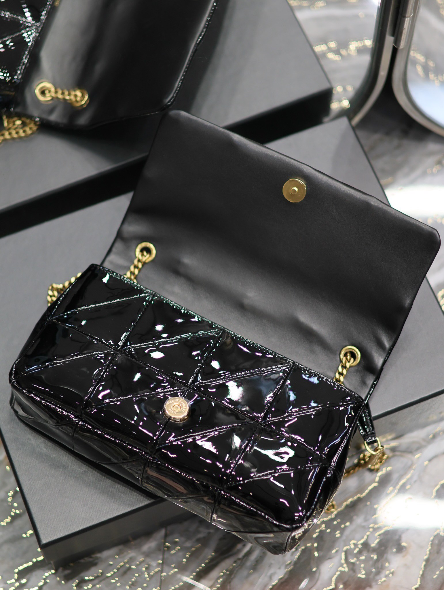 Bagsaaa Y51 Jaime Patent Black Bag - 25x15x7.5cm