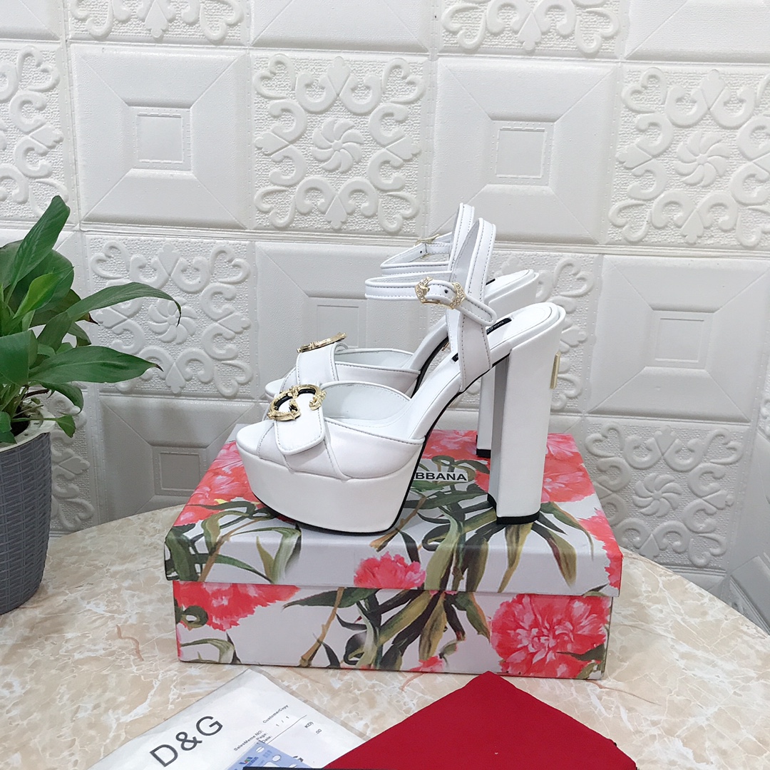 Bagsaaa Dolce&Gabbana White Leather Sandal Heels
